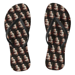 Bichon Frise mit dem Weihnachtsmann Weihnachten Flip Flops