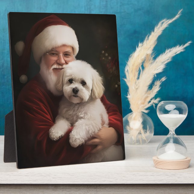 Bichon Frise mit dem Weihnachtsmann Weihnachten Fotoplatte (Seite)