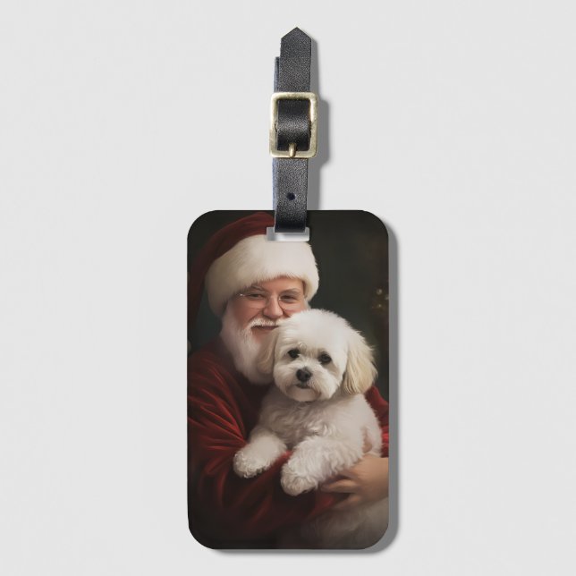 Bichon Frise mit dem Weihnachtsmann Weihnachten Gepäckanhänger (Vorderseite Vertikal)