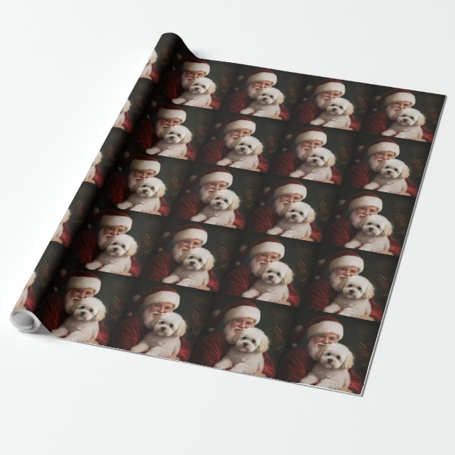 Bichon Frise mit dem Weihnachtsmann Weihnachten Geschenkpapier (Ungerollt)