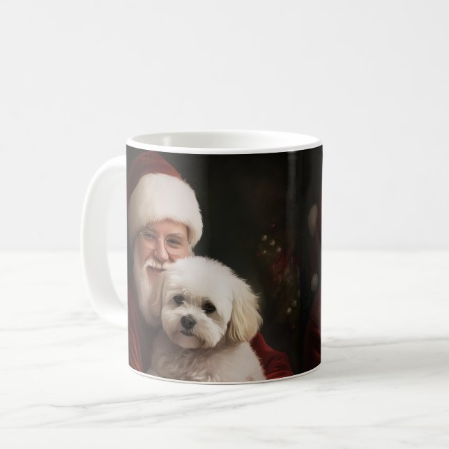 Bichon Frise mit dem Weihnachtsmann Weihnachten Kaffeetasse (Vorderseite Links)