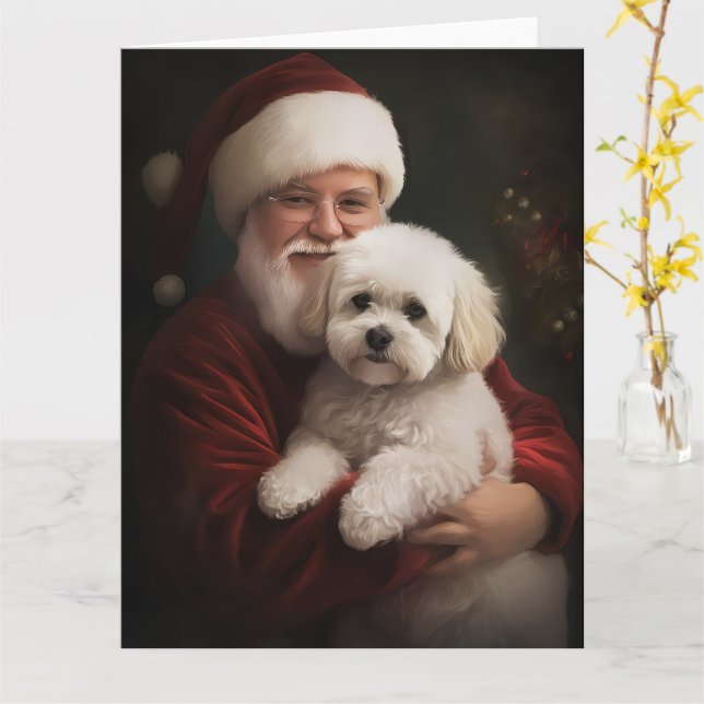 Bichon Frise mit dem Weihnachtsmann Weihnachten Karte (Gelbe Blume)