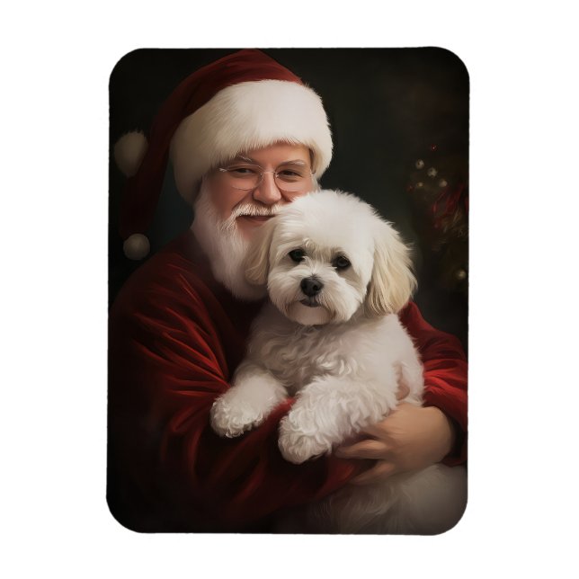 Bichon Frise mit dem Weihnachtsmann Weihnachten Magnet (Vertikal)