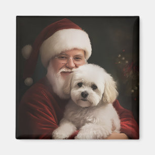 Bichon Frise mit dem Weihnachtsmann Weihnachten Magnet