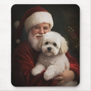 Bichon Frise mit dem Weihnachtsmann Weihnachten Mousepad
