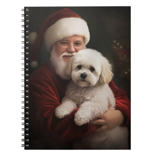 Bichon Frise mit dem Weihnachtsmann Weihnachten Notizblock (Vorderseite)
