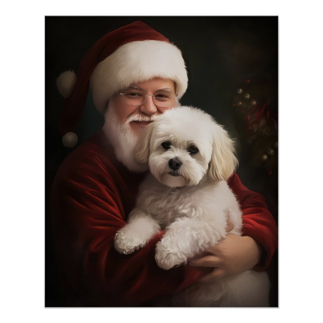 Bichon Frise mit dem Weihnachtsmann Weihnachten Poster (Vorderseite)