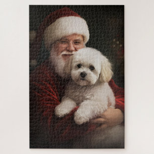 Bichon Frise mit dem Weihnachtsmann Weihnachten Puzzle