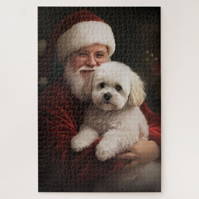 Bichon Frise mit dem Weihnachtsmann Weihnachten Puzzle (Vertikal)