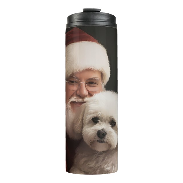 Bichon Frise mit dem Weihnachtsmann Weihnachten Thermosbecher (Vorderseite)