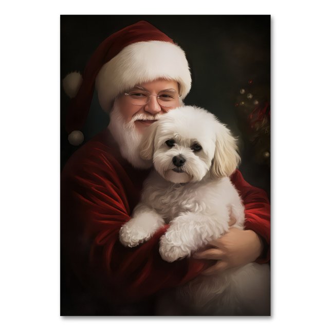 Bichon Frise mit dem Weihnachtsmann Weihnachten Tischnummer (Vorderseite)