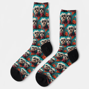 Bichon Frise mit Herz Rosen Valentinstag Socken