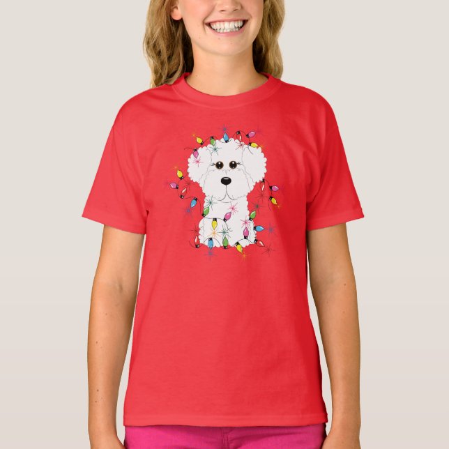 Bichon Frise mit Weihnachtslichtern T-Shirt (Vorderseite)