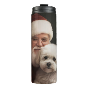 Bichon Frise mit Weihnachtsmann Festliches Weihnac Thermosbecher