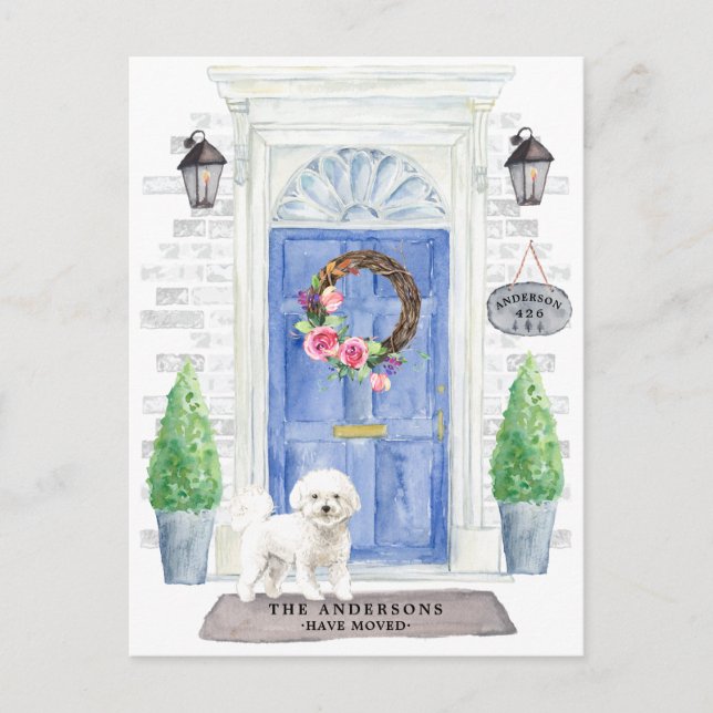 Bichon Frise Moving Announccard Postkarte (Vorderseite)