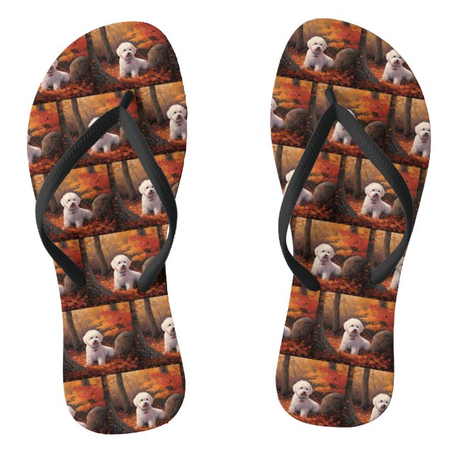 Bichon Frise n Herbstleaves Fall Inspiriert Flip Flops (Fußbett)