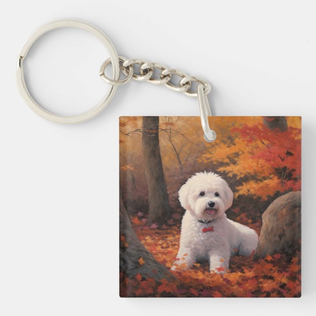 Bichon Frise n Herbstleaves Fall Inspiriert Schlüsselanhänger (Vorderseite)