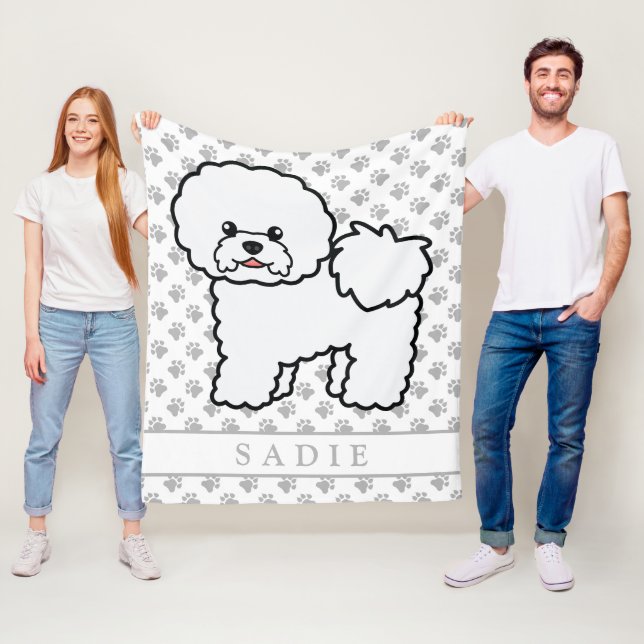 Bichon Frise Niedlich Cartoon Dog & Name Fleecedecke (Beispiel)