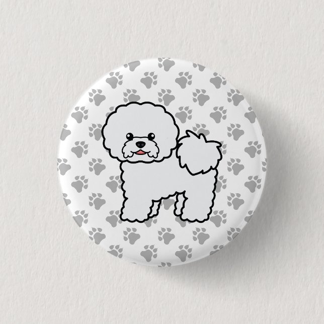 Bichon Frise Niedlich Cartoon Dog & Paws Button (Vorderseite)