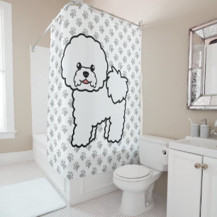 Bichon Frise Niedlich Cartoon Dog & Paws Duschvorhang