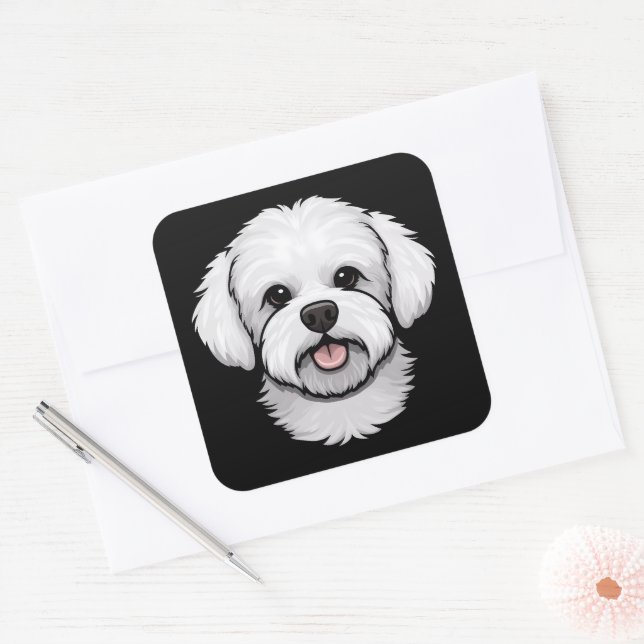 Bichon Frise Niedlich Funny Funny Puppy Dog Statio Quadratischer Aufkleber (Umschlag)