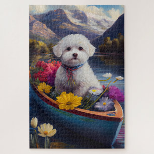 Bichon Frise on a Paddle: A Scenic Adventure Puzzle
