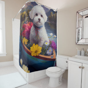 Bichon Frise on a Paddle: Ein Landschaftliches Abe Duschvorhang