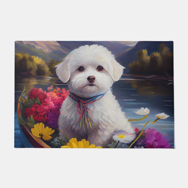 Bichon Frise on a Paddle: Ein Landschaftliches Abe Fußmatte (Vorderseite)