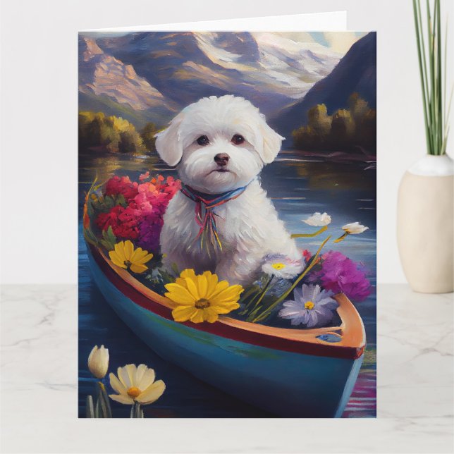 Bichon Frise on a Paddle: Ein Landschaftliches Abe Karte (Vorderseite)