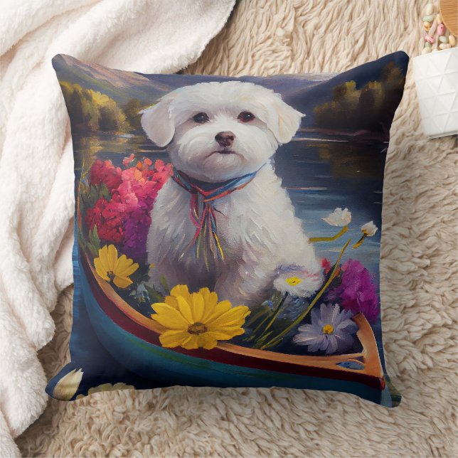 Bichon Frise on a Paddle: Ein Landschaftliches Abe Kissen (Decke)