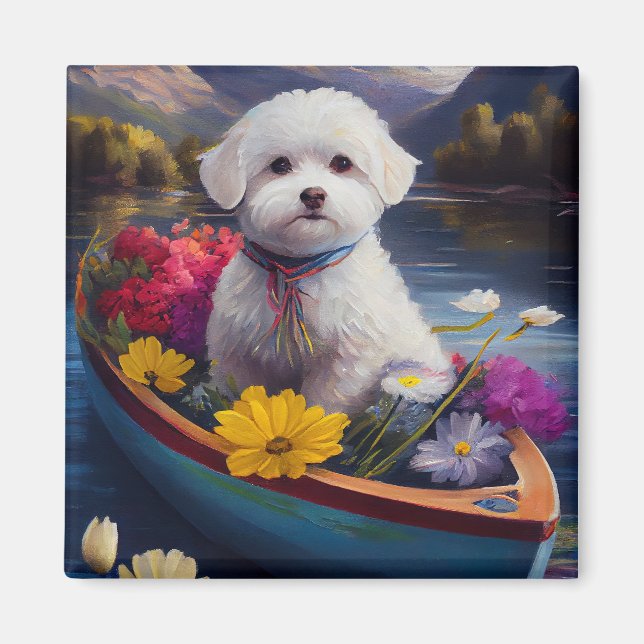 Bichon Frise on a Paddle: Ein Landschaftliches Abe Magnet (Vorne)