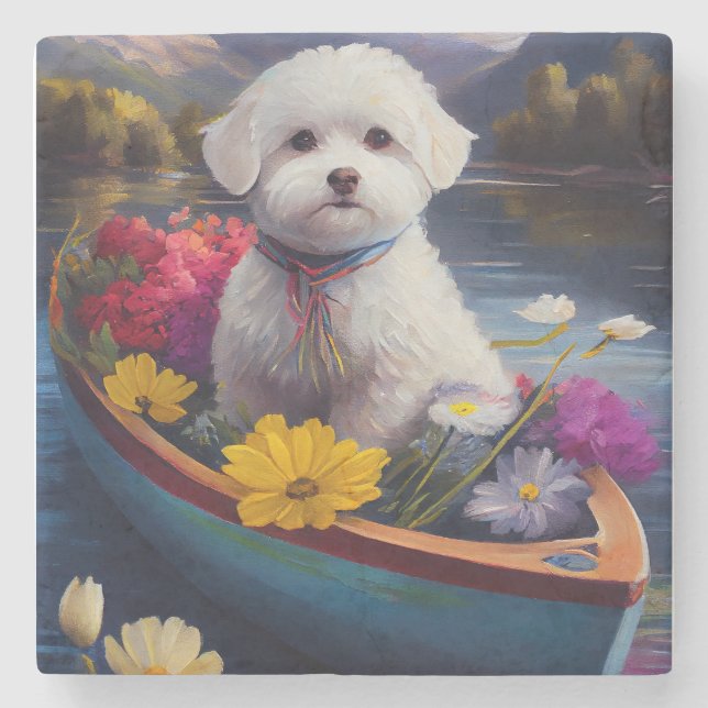 Bichon Frise on a Paddle: Ein Landschaftliches Abe Steinuntersetzer (Vorderseite)