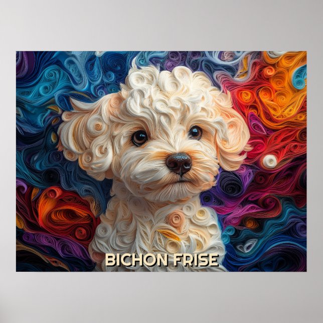 Bichon Frise Paper Quilling Art Dog Portrait Poster (Vorne)