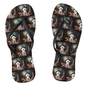 Bichon Frise Pumpkins Halloween Beängstigend Flip Flops