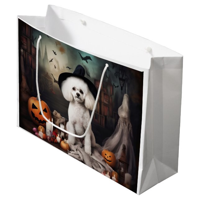 Bichon Frise Pumpkins Halloween Beängstigend Große Geschenktüte (Vorderseite Schrägansicht)