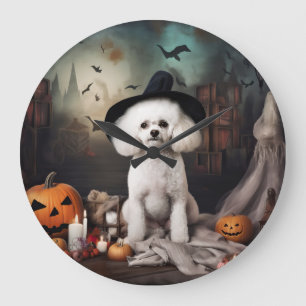 Bichon Frise Pumpkins Halloween Beängstigend Große Wanduhr