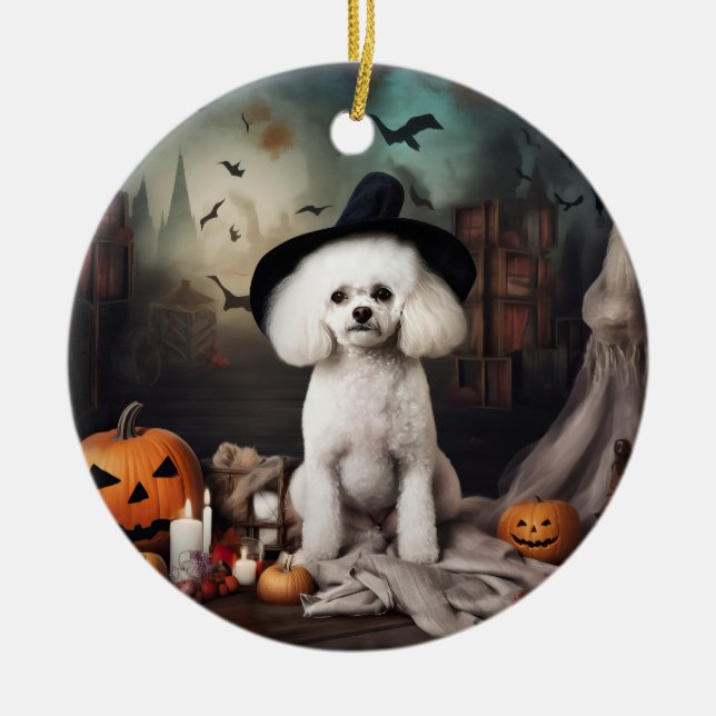 Bichon Frise Pumpkins Halloween Beängstigend Keramik Ornament (Vorne)