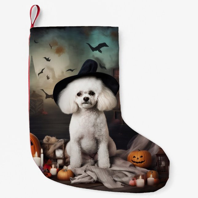 Bichon Frise Pumpkins Halloween Beängstigend Kleiner Weihnachtsstrumpf (Vorderseite)