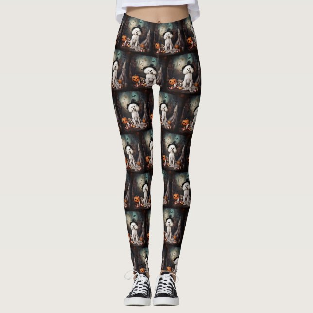 Bichon Frise Pumpkins Halloween Beängstigend Leggings (Vorderseite)