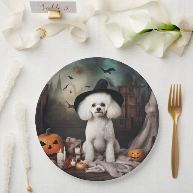 Bichon Frise Pumpkins Halloween Beängstigend Pappteller (Hochzeit)