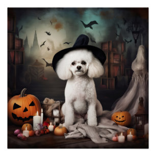 Bichon Frise Pumpkins Halloween Beängstigend Poster