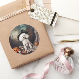 Bichon Frise Pumpkins Halloween Beängstigend Runder Aufkleber