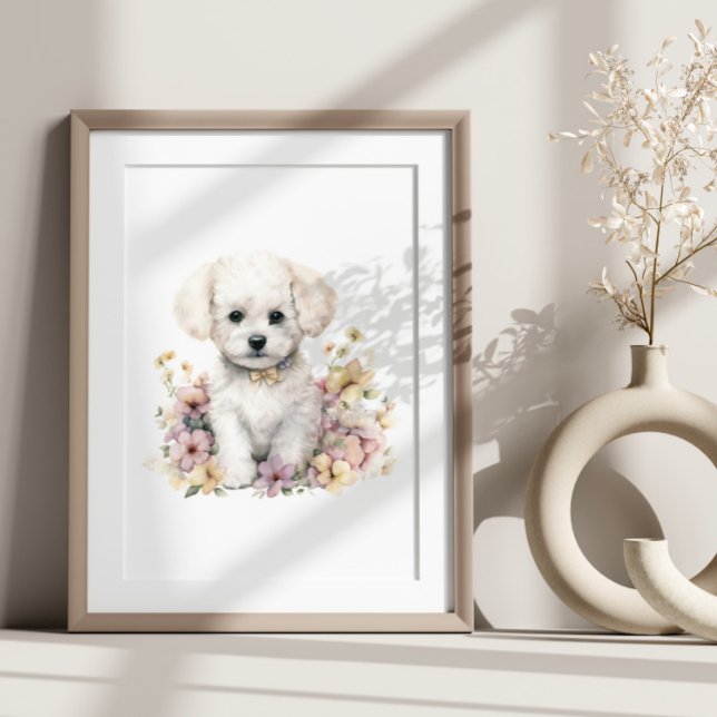 Bichon Frise Puppy Pet Wasserfarbe Blume Poster (Von Creator hochgeladen)