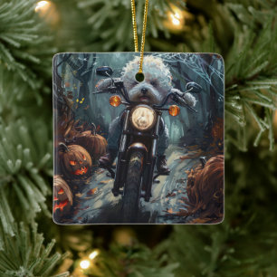 Bichon Frise Riding Motorrad Halloween Beängstigen Keramikornament