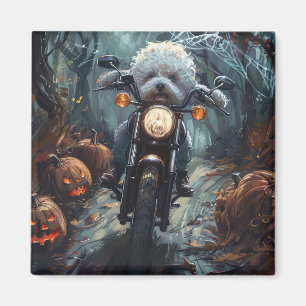 Bichon Frise Riding Motorrad Halloween Beängstigen Magnet