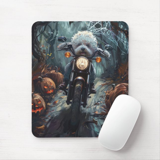 Bichon Frise Riding Motorrad Halloween Beängstigen Mousepad (Mit Mouse)