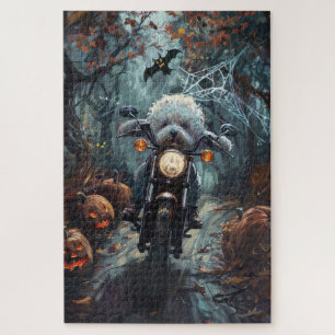 Bichon Frise Riding Motorrad Halloween Beängstigen Puzzle