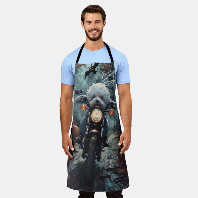 Bichon Frise Riding Motorrad Halloween Beängstigen Schürze (Getragen)