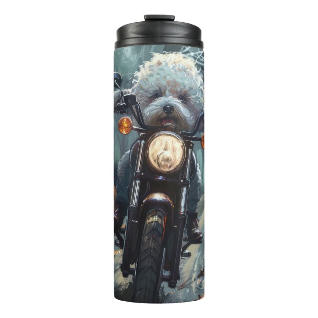 Bichon Frise Riding Motorrad Halloween Beängstigen Thermosbecher (Vorderseite)