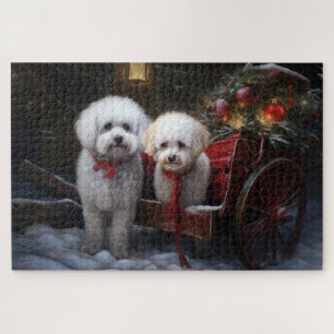 Bichon Frise Schneebedeckter Schlitten Weihnachtsd Puzzle